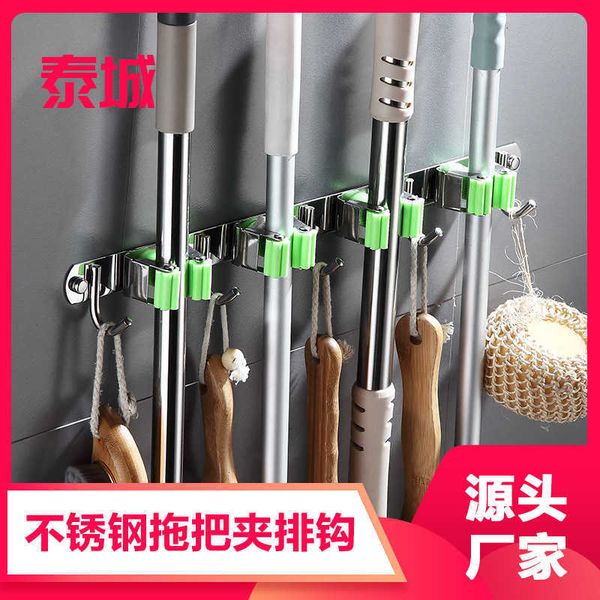 

mop hook hole toilet storage artifact stainls steel broom hanger strongly fixed wall mop clip