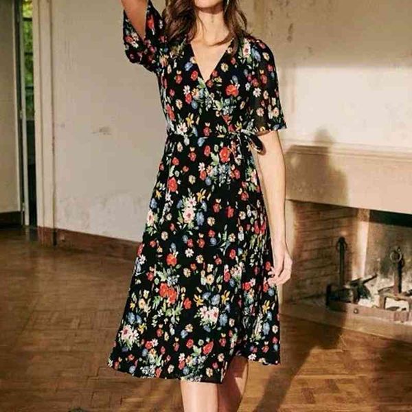 

casual dresses dresses courtney wrap midi women summer short sleeve v neck floral printed chic silk vintage dress yhe6, Black;gray