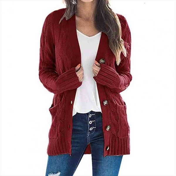 

lady knitted coat cardigan v-neck single-breasted solid color twist pattern coat casual clothing, White;black