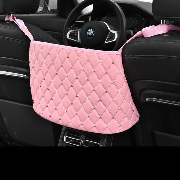 

car organizer pink storage bag handbag holder leather seat auto interior stowing tidying middle