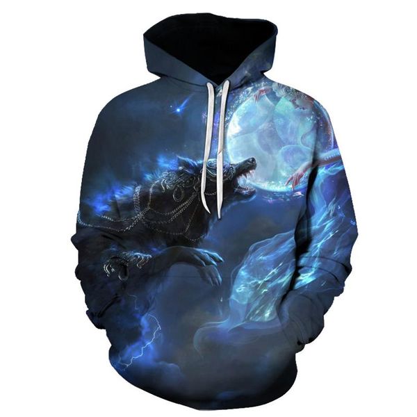 

men's hoodies & sweatshirts fantasy 3d personality art wolf hoodie spring and autumn men's street casual sweatshirt fashion plus si, Black