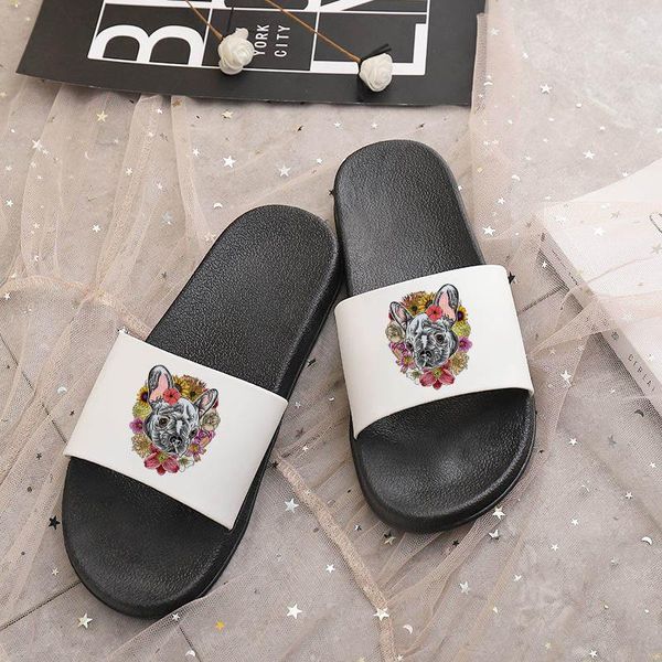 

slippers 2021 women's non-slip slides harajuku style pug dog cute pattern print vouge women spring summer beach cool open toe, Black