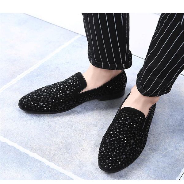 

coiffeur formal shoes men rhinestone mens dress sepatu slip on pria loafers wedding moda italiana de hombre bona, Black