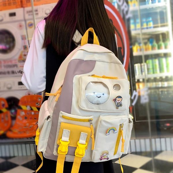 

backpack style dcimor contrast color waterproof nylon women female multi-pocket travel bag cute schoolbag for girls preppy bookbag