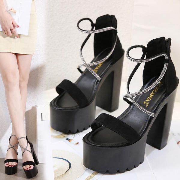 

drop summer sandal shoes for women 2021 arrival high thick heels sandals platform casual russian, Black