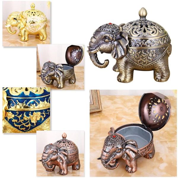 

antique metal elephant incense holder,vintage censer with lid, ash catcher/home office decor ornament fragrance lamps