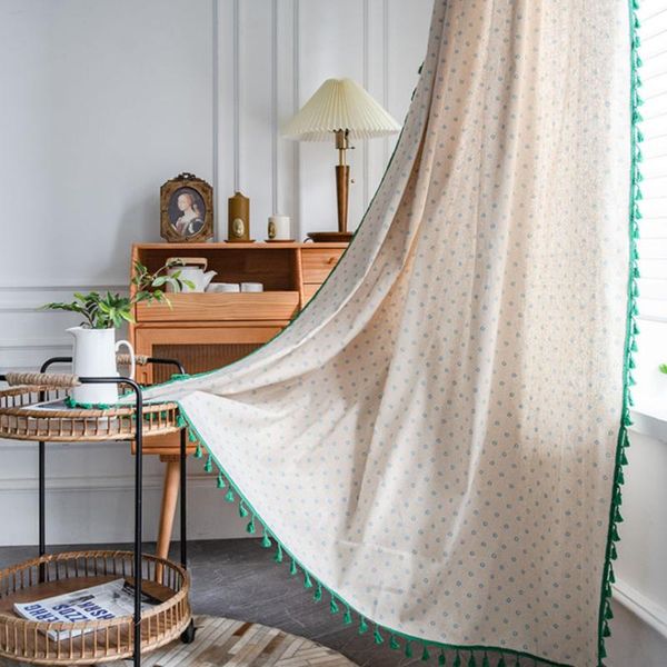 

curtain & drapes simple daisy printing tassel american small window kitchen cotton and linen semi-shading bedroom bay