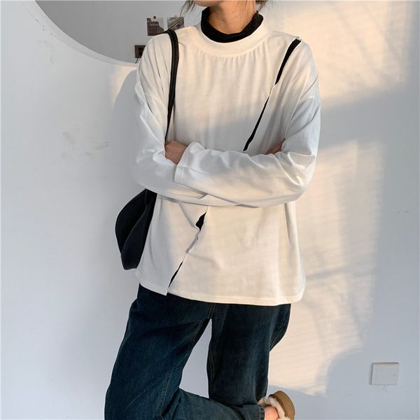 

solid chic loose oversize casual full sleeves female hollow out korea brief fashion women basic t-shirts 210421, White