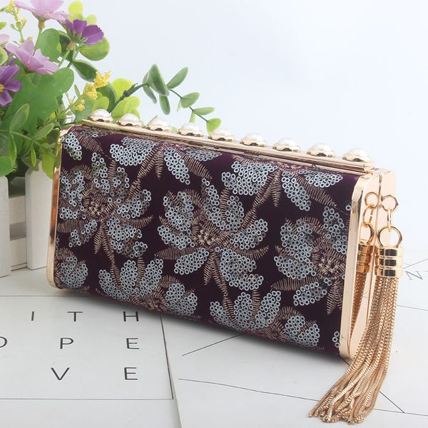 

fashion evening bag guoyi flannel dinner gift chain hand bright pearl tassel party