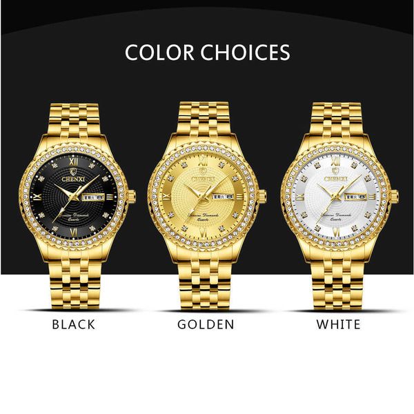 Lmjli - Chenxi Mens Relógios Top Marca Luxo Golden Golden Steel Quartz Relógio Homens Relógio De Ouro Moda Masculino Relógios Relogio Masculino Mens Watch