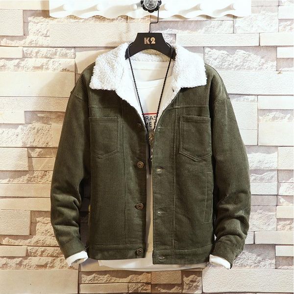 

men's down & parkas winter thickened corduroy jacket slim warm fashion parka men solid color lapel coat man wild cotton male clot, Black