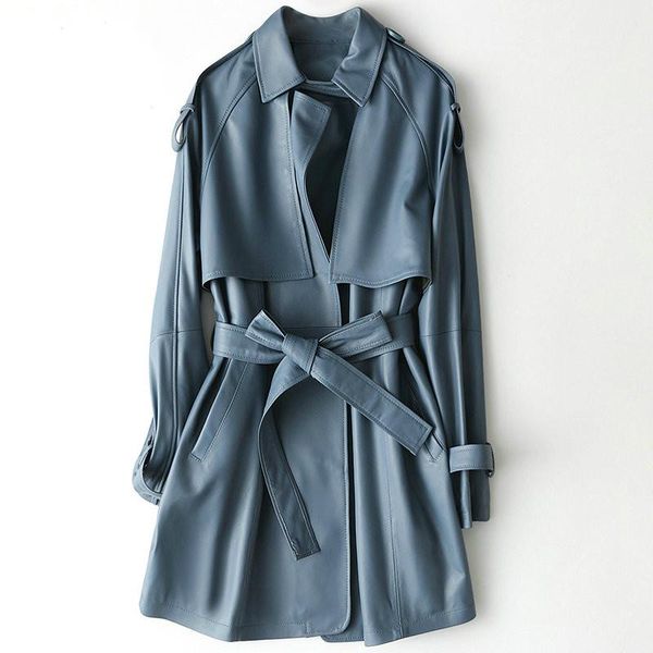 

women's leather & faux spring natural genuine jacket women fashion streetwear 100% real coat female belt sheepskin coats jackets 19026, Black