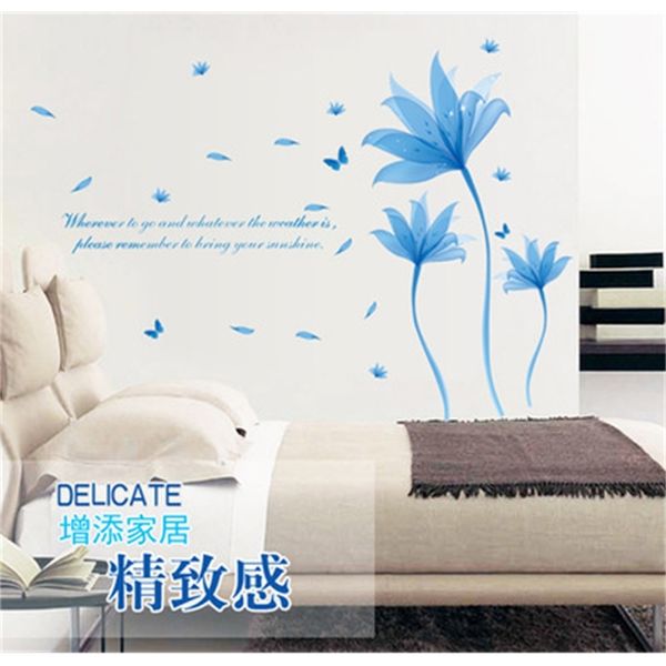 Il fiore dei sogni blu può rimuovere gli adesivi murali Camera da letto, adesivi murali decorativi per il divano del soggiorno sullo sfondo 210420