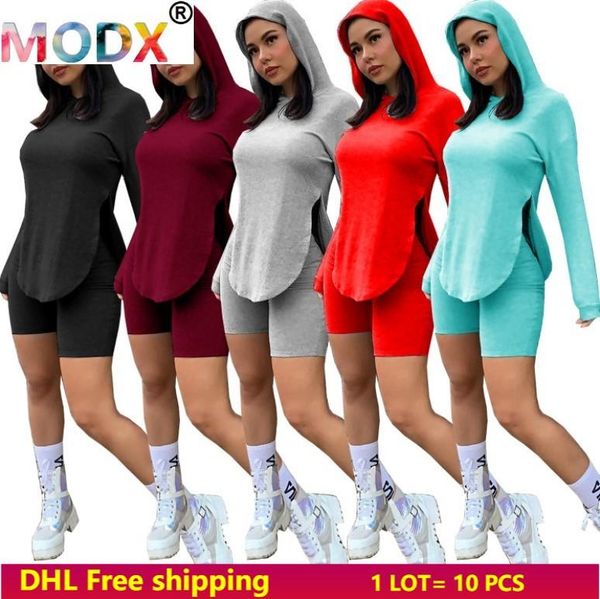 

women's tracksuits women spring/autumn clothing hoodies teo piece ses shorts solid outfits long sleeve sweater jogging suit 5509, Gray