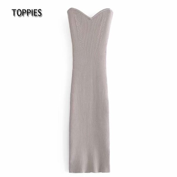 

ies strapless dresses women sleeveless party dress midi slim bodycon elegant vestido 210412, Black;gray