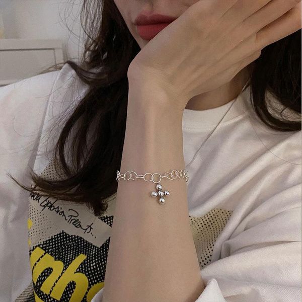 

charm bracelets u-magical hiphop round bead cross hollow out bracelet for women statement silver color metallic chain jewellery, Golden;silver