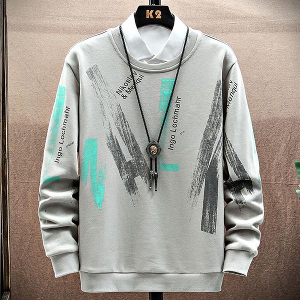 

men's hoodies & sweatshirts spring autumn plus size men fashion crewneck oversized pullover streetwear casual print sweatshirt male 8x, Black