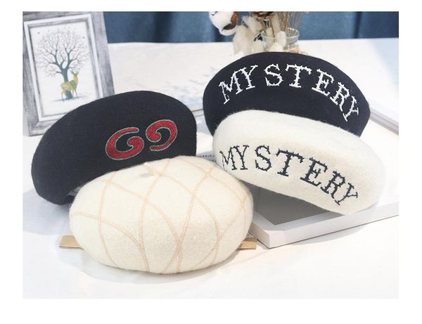 

berets original brand autumn winter female fashion solid color wild painter hat wool british design, Blue;gray