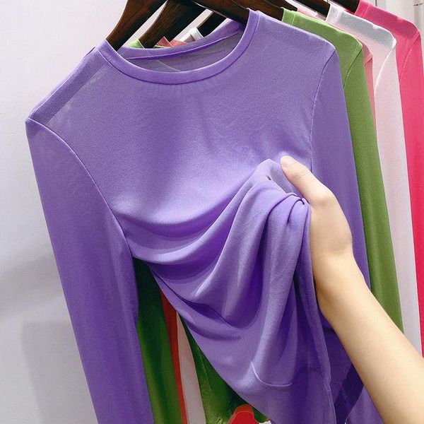 

women's t-shirt sunscreen bottoming shirt women summer gauze ice silk purple thin lined pullover net p3 1147, White