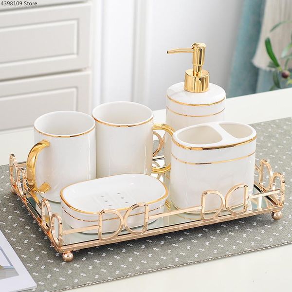 

nordic light luxury bathroom supplies set simple ceramic decoration accessories toothbrush holder soap dispenser / tray bath accessory