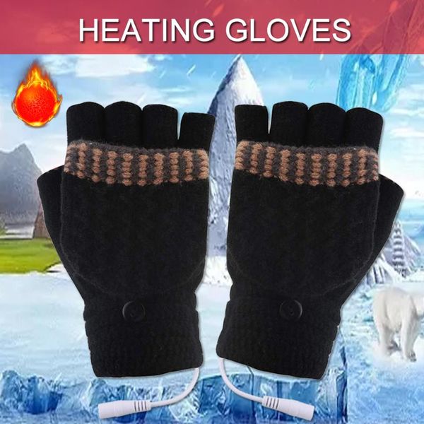 

cycling gloves winter warm heating men women outdoor hand warmers usb electric heated mitten comfortable thermal half finger, Black