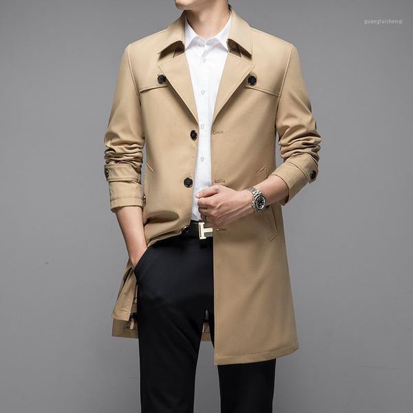 

men's trench coats men clothing 2021 windbreaker jacket mid-length lapel business casual british style coat male spring autumn, Tan;black