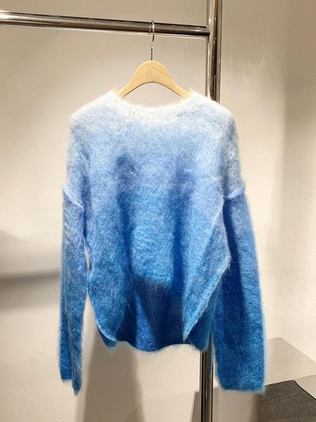 

women's sweaters fall 2021 fashion round neck loose wild gradient longsleeved knitted sweater women, White;black