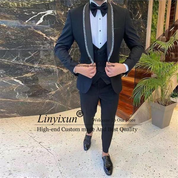 

men's suits & blazers fashion black wedding men slim fit tuxedo groom 3 piece set groomsmen formal banquet blazer costume homme jacket, White;black