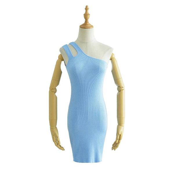 

casual dresses europe, america and fan slim diagonal shoulder strap knit hip short dress dlqz1910, Black;gray