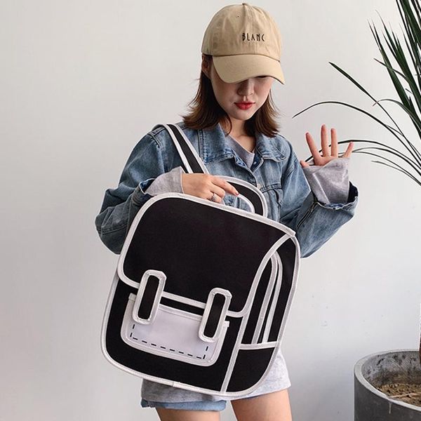 

backpack high capacity 3d printing canvas backpacks 2d drawing cartoon back pack bag cute student schoolbag messenger feminine