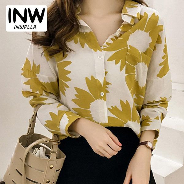 

women's blouses & shirts fashion women autumn 2021 casual shirt floral print blouse large size ladies camisa red long sleeve femme, White