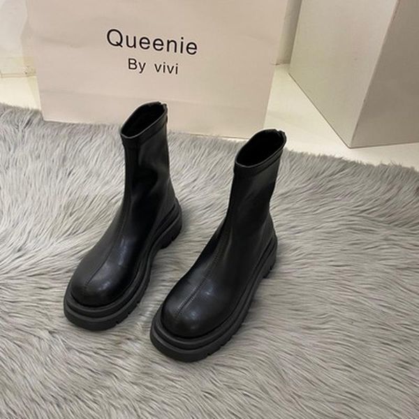 

boots women autumn winter fashion mid-calf female platform thick bottom zip shoes ladies solid casual comfortable footwear, Black
