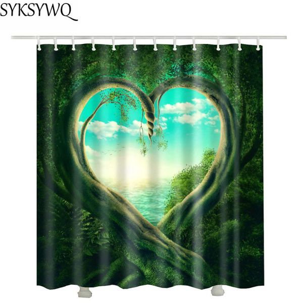 

shower curtains curtain fabric heart tree bathroom green blue sky bath waterproof 3d rideau de douche