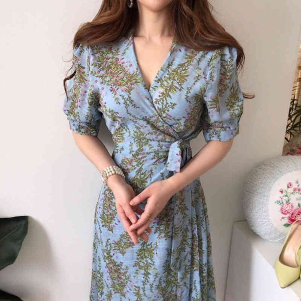 

short sleeve korean summer elegant dresses 2020 new print floral lace up woman midi dress women party vintage a-line lady, Black;gray