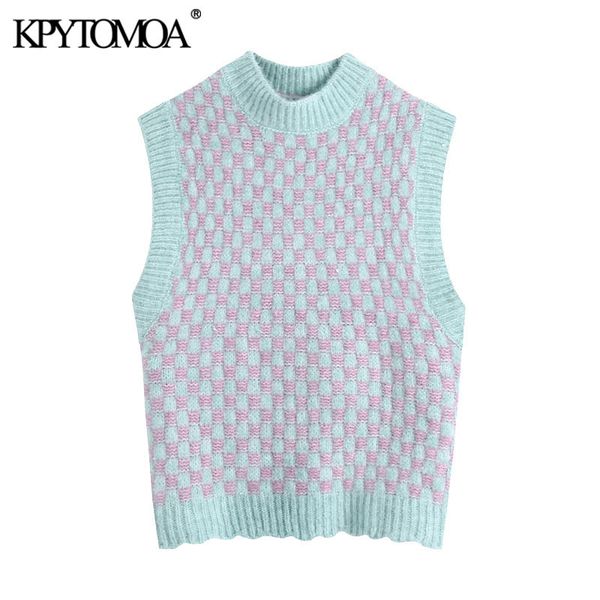 

women fashion with o neck knitted vest sweater vintage sleeveless female waistcoat chic 210416, White;black