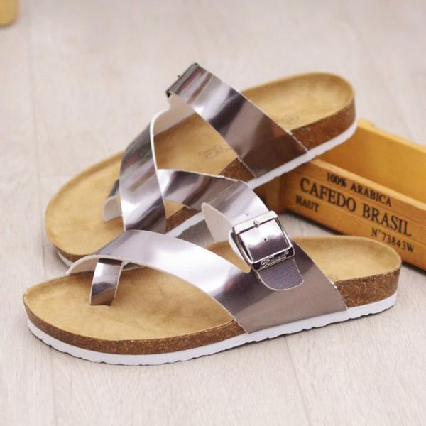 

sandals women summer trend flip-flops cork beach pu leather female shoes three strips comfort soft lady holiday outside, Black