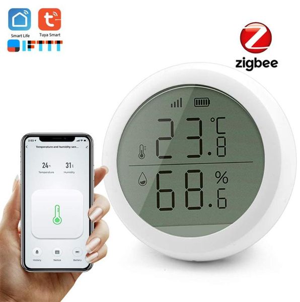 

smart home control zigbee tuya wireless wifi wall temperature humidity sensor compatible with alexa google and ifttt