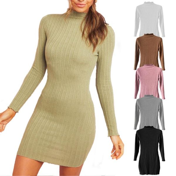 

casual dresses lady's knit dress elastic hip wrap women's clothes slim mini clubwear party long sleeve black white gray s  l xl, Black;gray