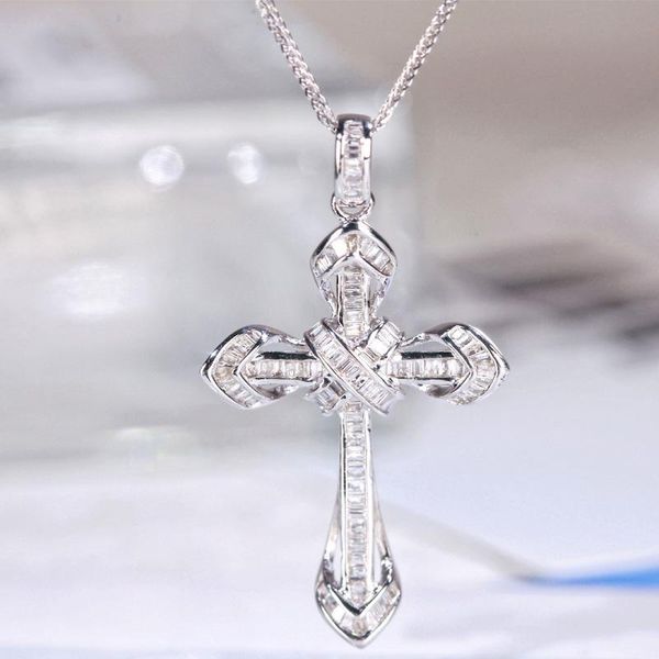 

pendant necklaces kofsac female luxury t square zircon cross crystal jewelry silver color for women anniversary accessories gift