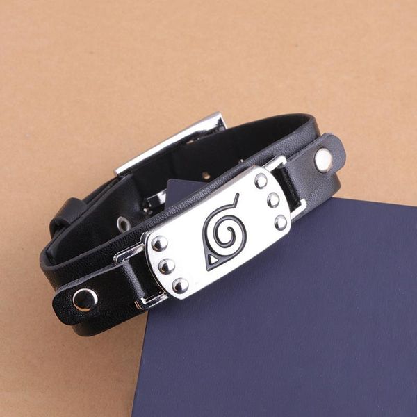 

bangle anime uzumaki bracelets pierrot konohagakurenosato logo leather rope chain bangles cosplay costume jewelry, Black
