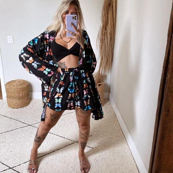 

women's tracksuits hirigin women tracksuit v-neck sleeveless cami + butterfly print shorts summer sweat suit vacation outfit boho two p, Gray