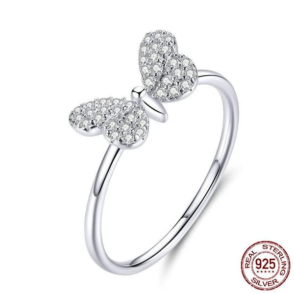 

cluster rings pure silver butterfly ring temperament grace zircon, Golden;silver