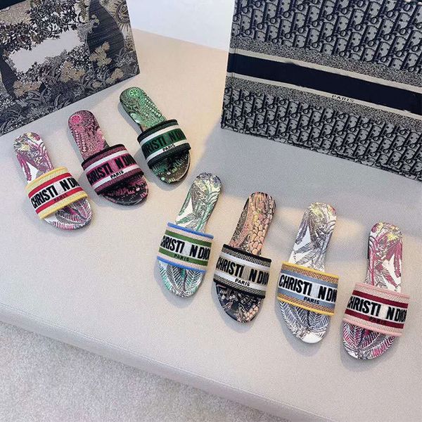 

slippers d family new summer style letter embroidery thick heel flat bottomed beach casual flip flop women's sandals zly, Black