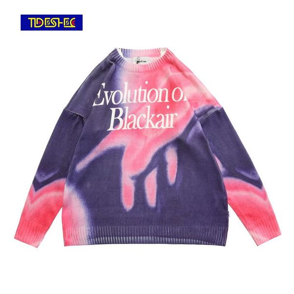 

men's sweaters punk gothic knitted tie-dye colorful sweater harajuku streetwear hip hop casual fashion men cloths jumpers, White;black