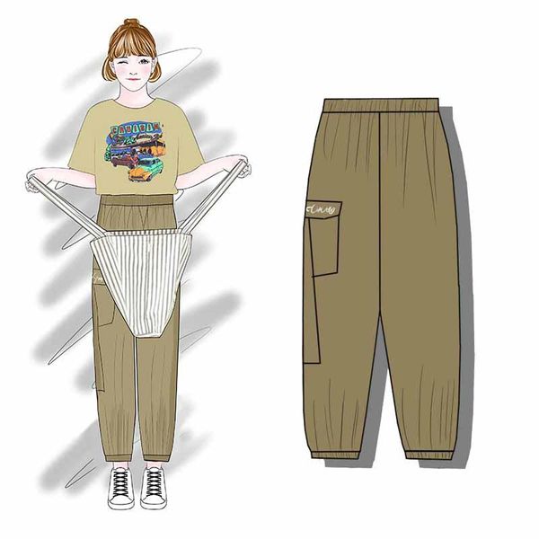 

women's pants & capris 2021 fashion casual cotton overalls wide leg loose hip-hop students, Black;white