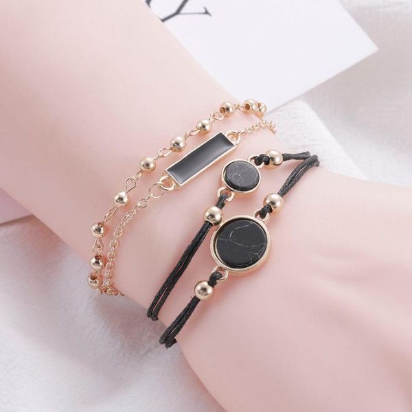 

link, chain 4 piece set bracelet european american charm black turquois zircon pattern men women handmade accessories