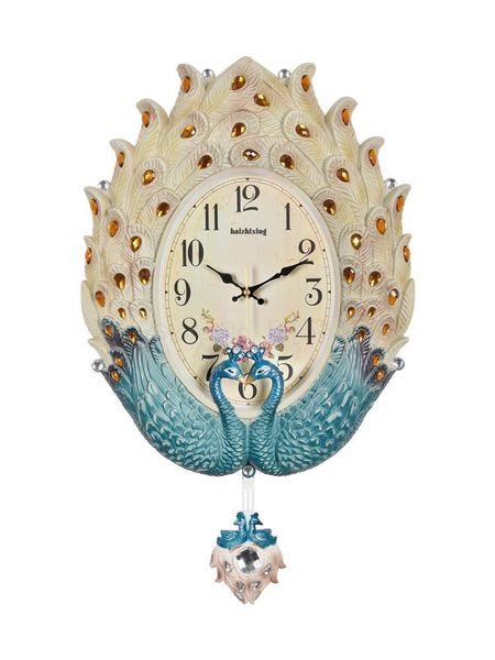 

peacock wall clock living room european decoration clocks creative fashion mute table artist nordic watch