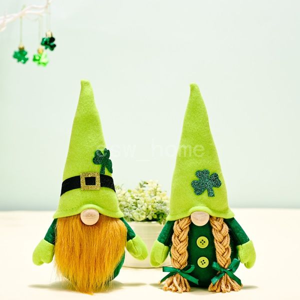 Сторона поставляет день Святого Патрика Зеленый гнома плюшевые куклы безликий клевер гномы куклы ирландский день декор домашнего декора Святого Патрика подарки для детей