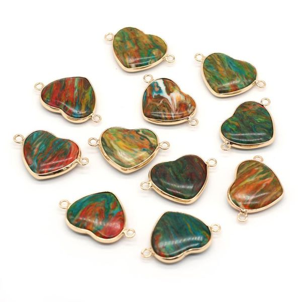 

charms fashion heart-shaped pendant natural stone gilt edge emperor connector for jewelry making diy necklace earring accessories, Bronze;silver