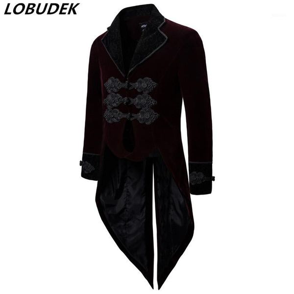 

men's suits & blazers british style court swallowtail cosplay costume vintage steampunk embroidery velvet tailcoat mid-length coat sing, White;black